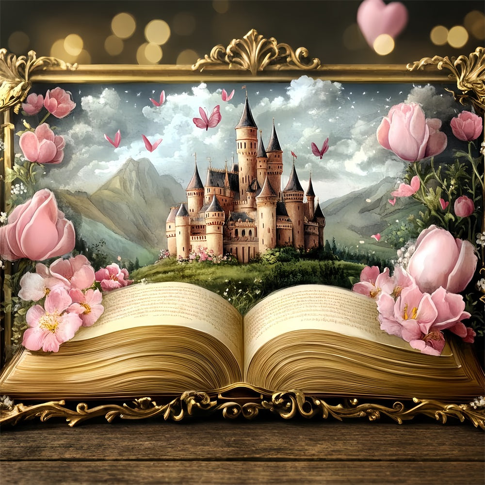 Princess Castle Backdrop Floral Story Scene Backdrop UK CSH4-348