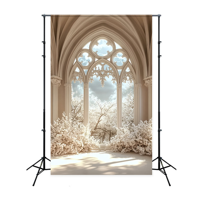 Castle Interior Backdrop Gothic Window Floral Backdrop UK CSH4-353