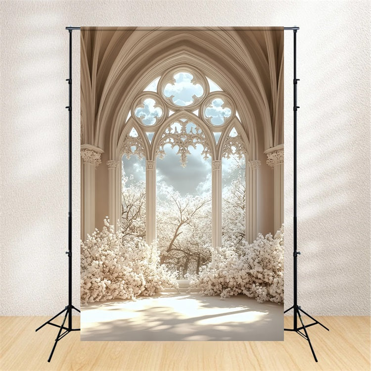 Castle Interior Backdrop Gothic Window Floral Backdrop UK CSH4-353
