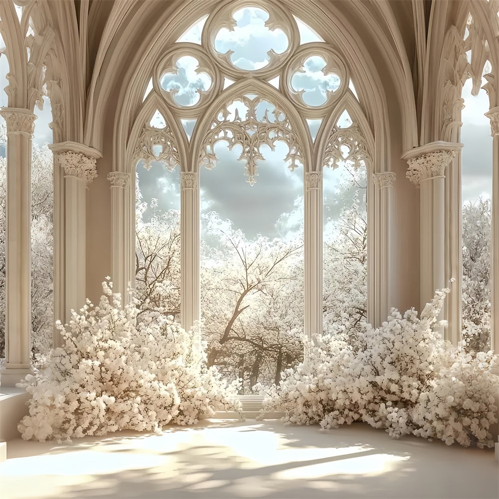 Castle Interior Backdrop Gothic Window Floral Backdrop UK CSH4-353