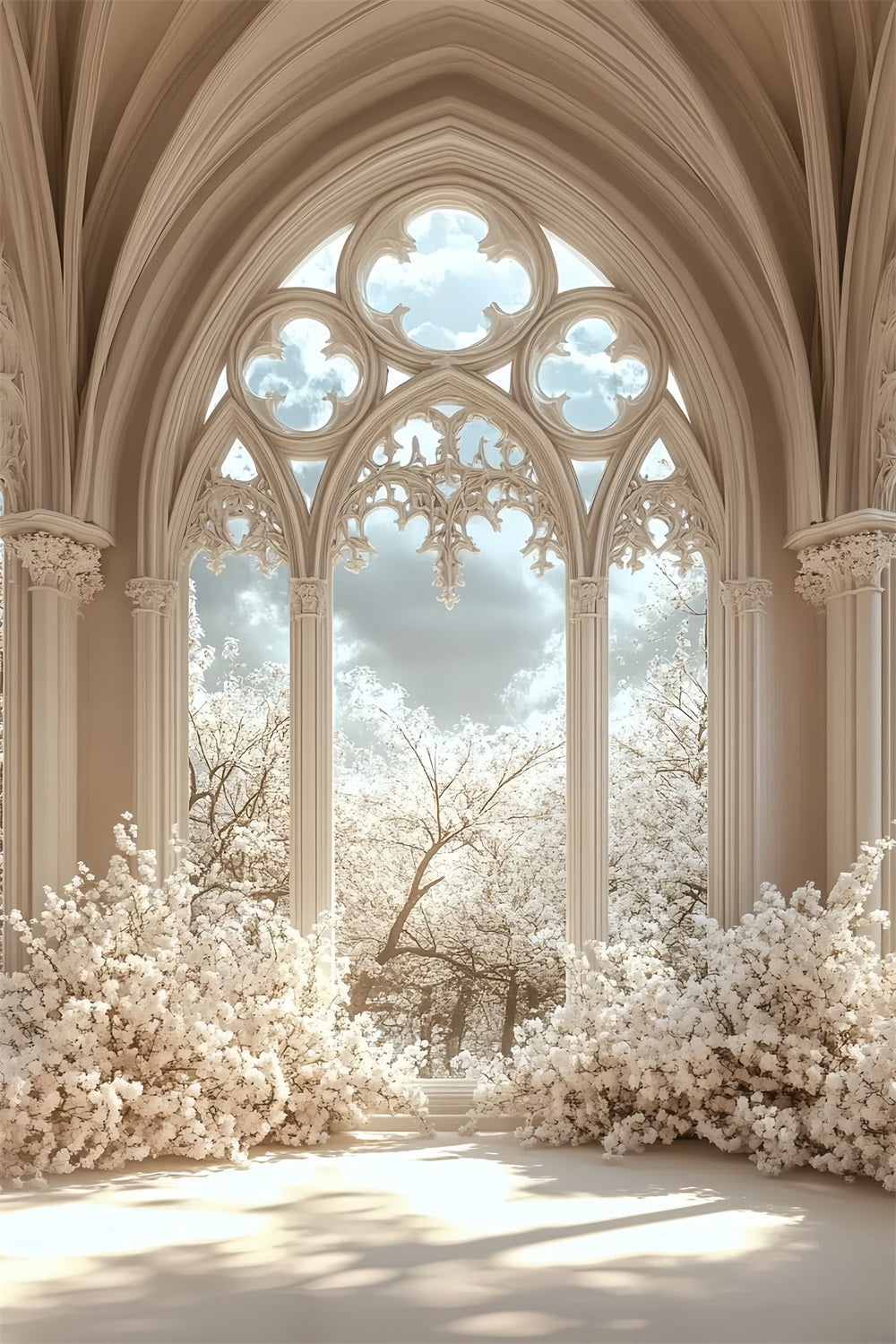 Castle Interior Backdrop Gothic Window Floral Backdrop UK CSH4-353