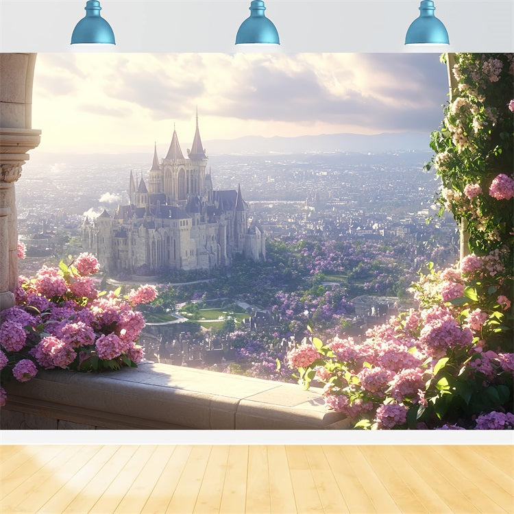 Castle Backdrops Romantic Pink Flowers Backdrop UK CSH4-354