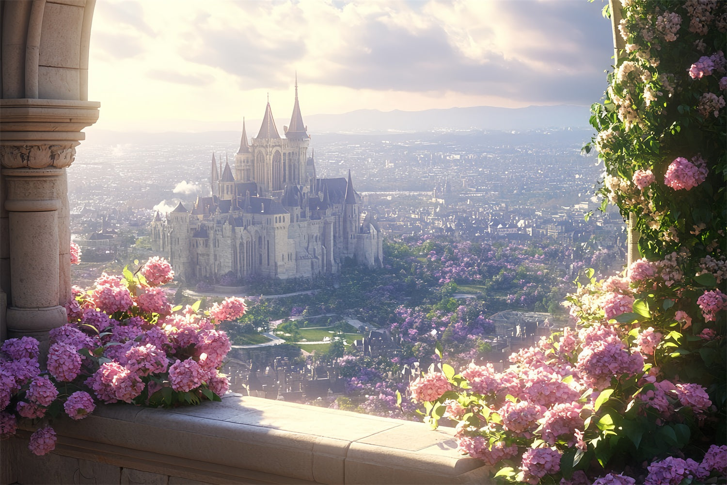 Castle Backdrops Romantic Pink Flowers Backdrop UK CSH4-354