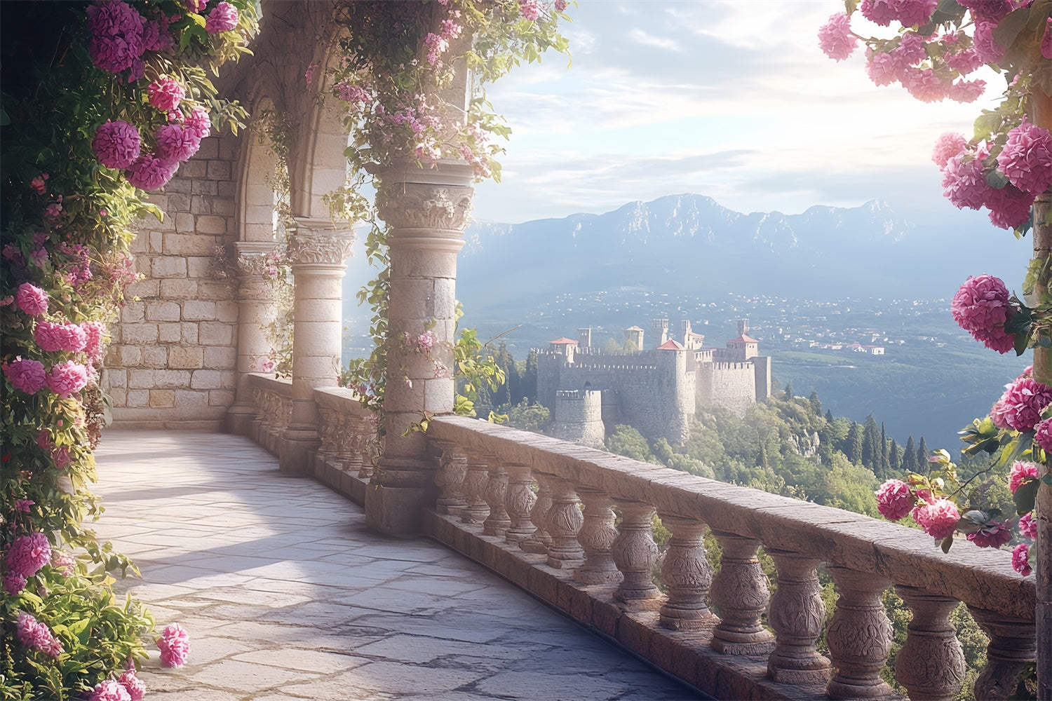 Castle Photography Backdrop Balcony Overlook Backdrop UK CSH4-355