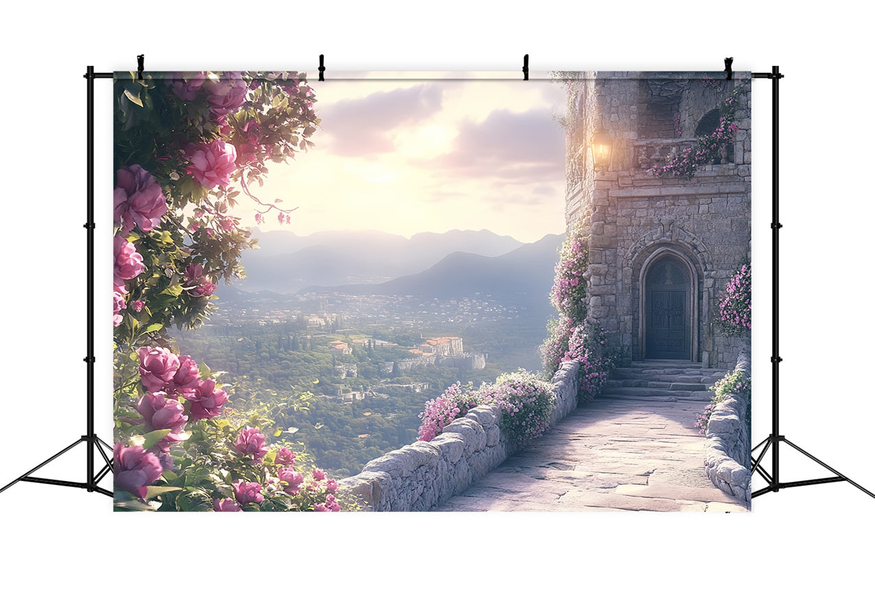 Castle Wall Backdrop Fairytale Trail of Flowers Backdrop UK CSH4-356