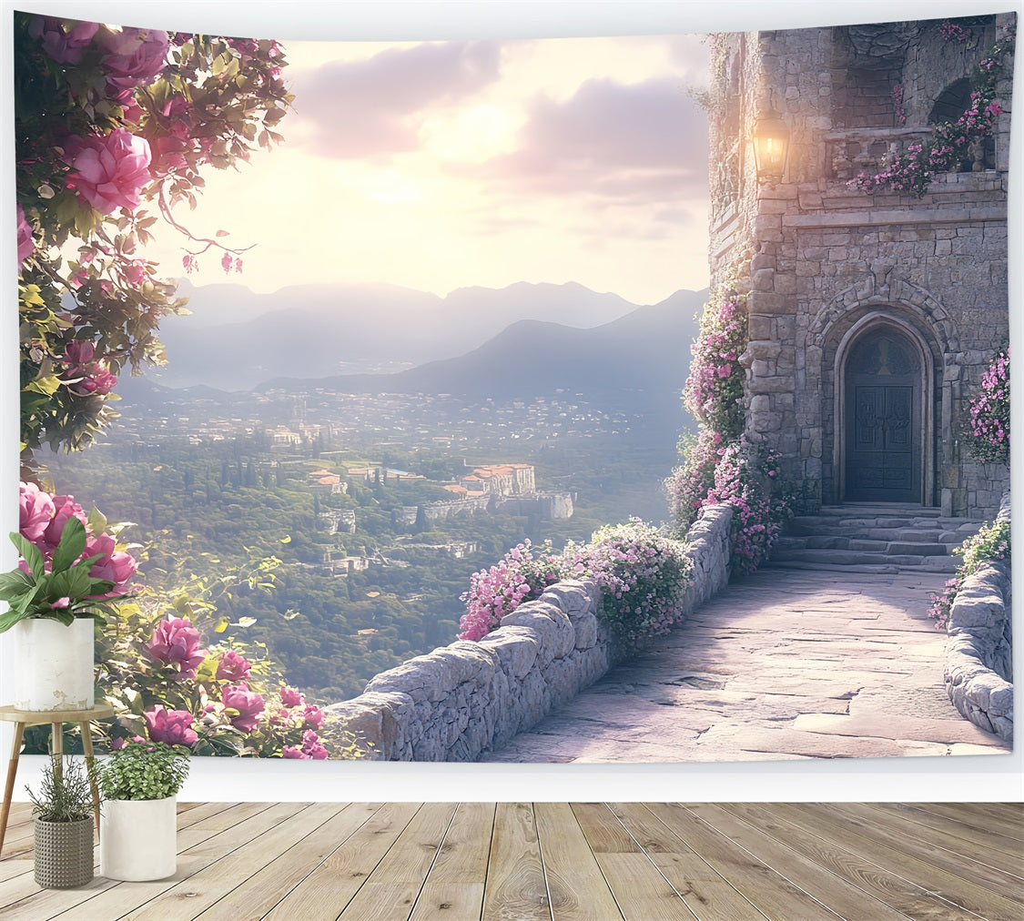 Castle Wall Backdrop Fairytale Trail of Flowers Backdrop UK CSH4-356
