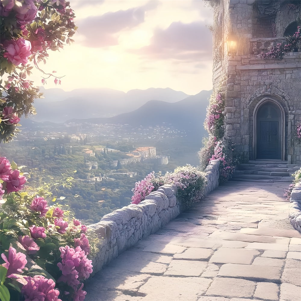 Castle Wall Backdrop Fairytale Trail of Flowers Backdrop UK CSH4-356