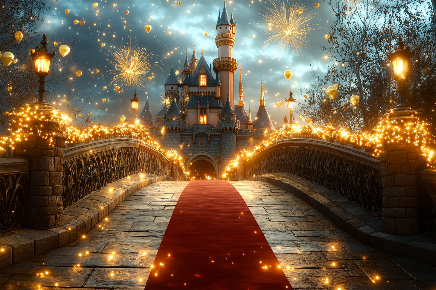 Castle Backdrops Fireworks Celebration Bridge Backdrop UK CSH4-359