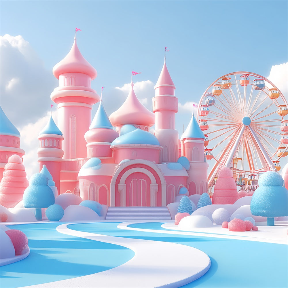 Princess Castle Backdrop Sugar Fantasy Ferris Wheel Backdrop UK CSH4-360