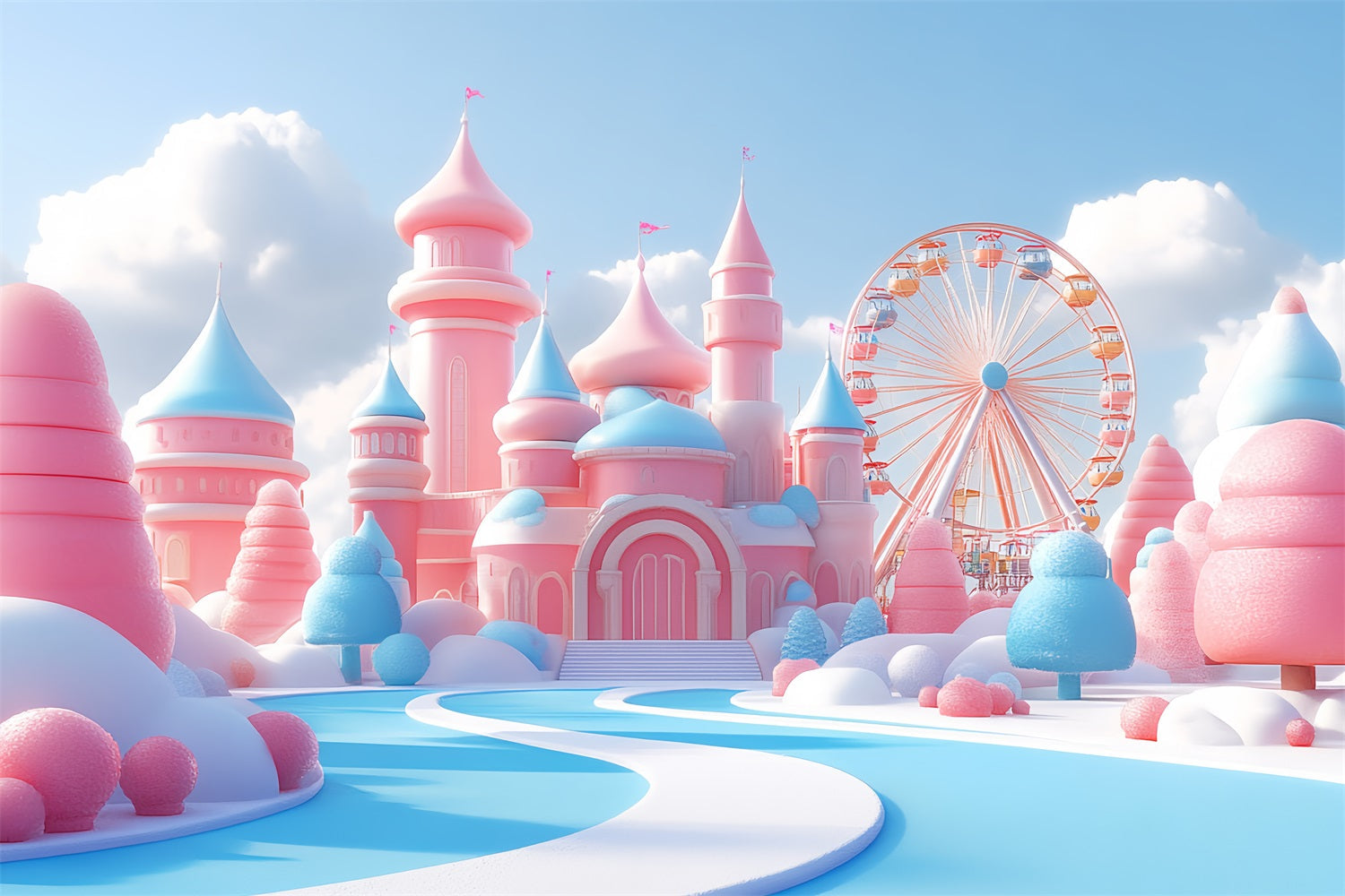 Princess Castle Backdrop Sugar Fantasy Ferris Wheel Backdrop UK CSH4-360