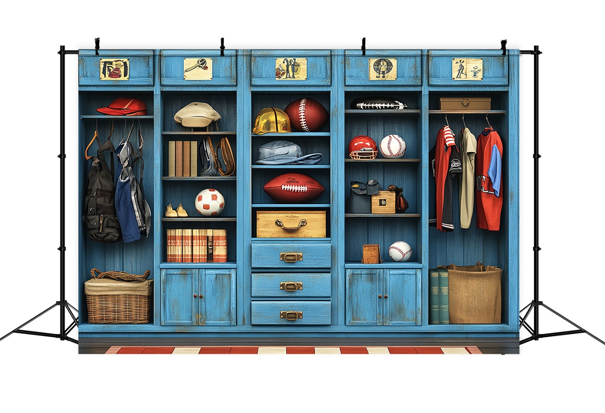 Sports Theme Backdrop Vintage Blue Sports Gear Backdrop UK CSH4-365