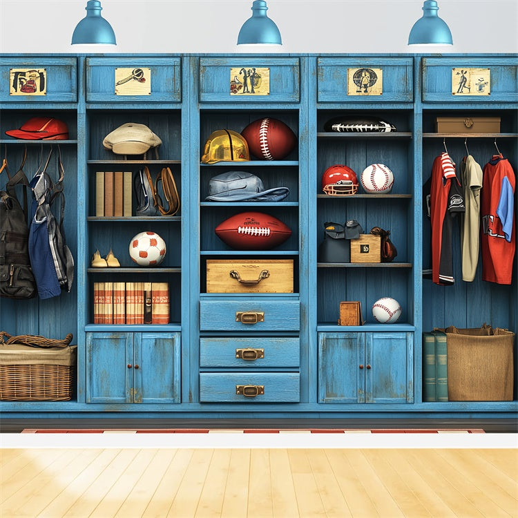 Sports Theme Backdrop Vintage Blue Sports Gear Backdrop UK CSH4-365