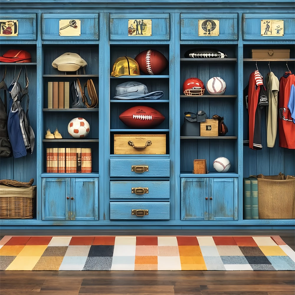 Sports Theme Backdrop Vintage Blue Sports Gear Backdrop UK CSH4-365
