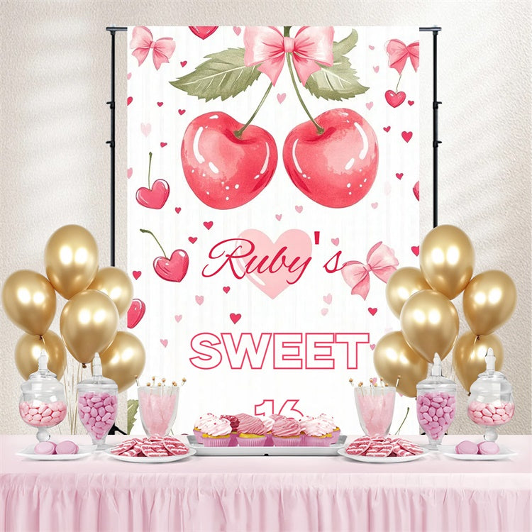 Custom Happy Birthday Backdrop Sweet Cherry Heart Pink Backdrop UK CSH4-38