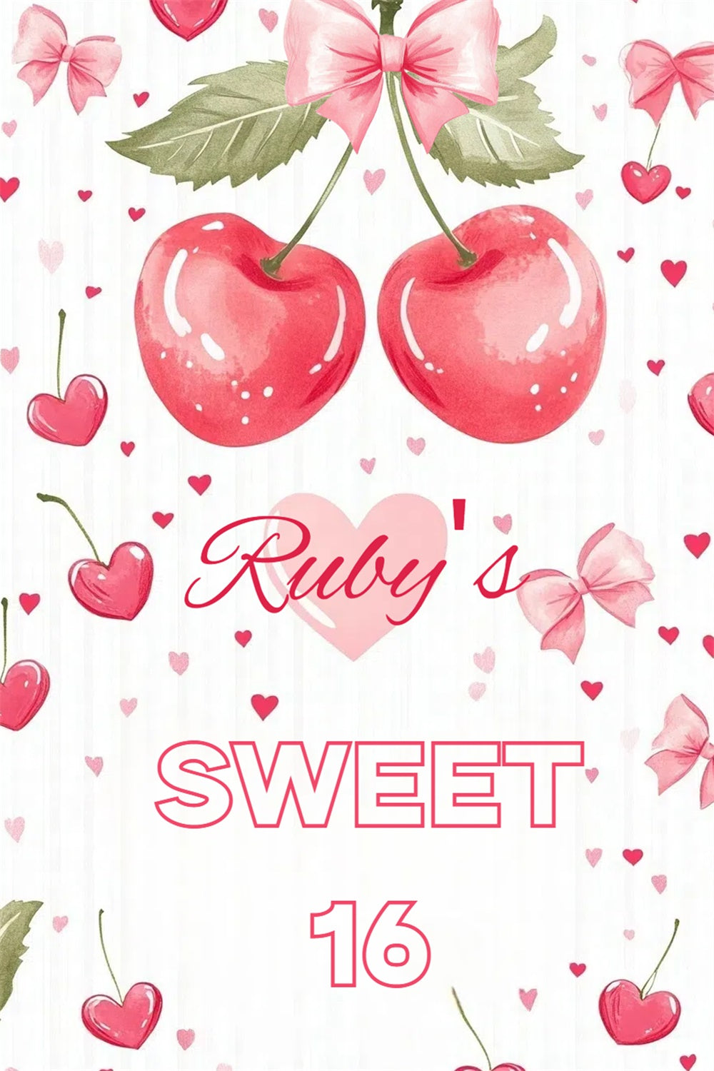 Custom Happy Birthday Backdrop Sweet Cherry Heart Pink Backdrop UK CSH4-38