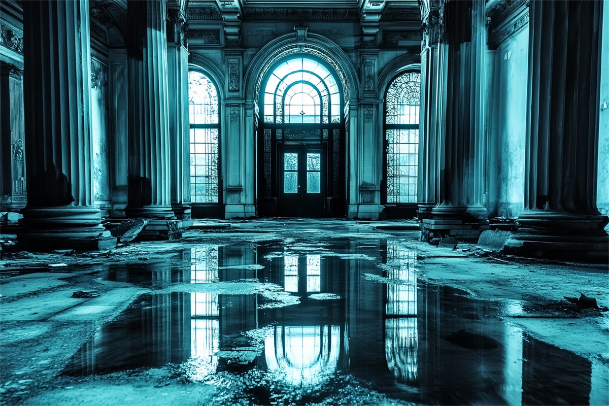 Antique Photo Backdrop Moody Blue Grand Hall Vintage Backdrop UK CSH4-397