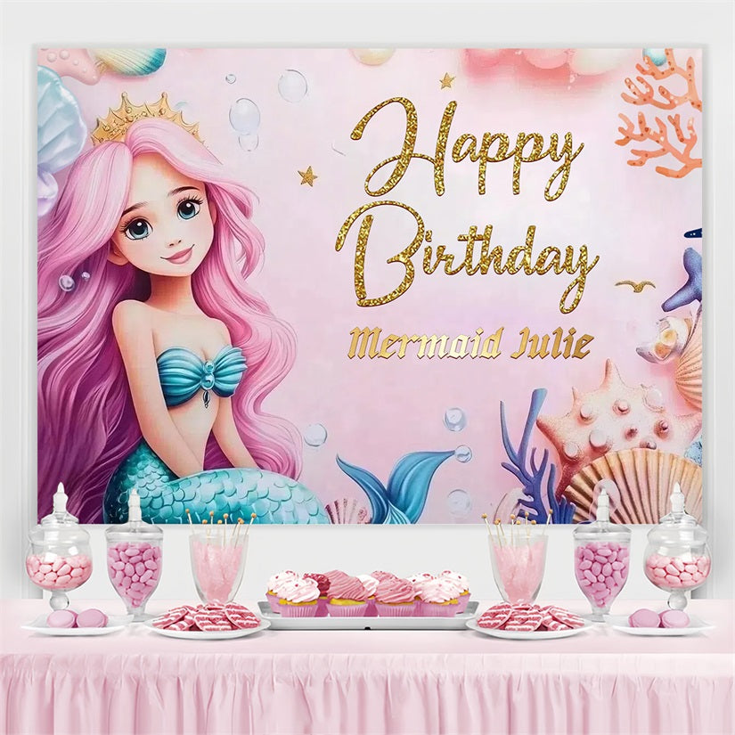 Customized Backdrop For Birthday Crown Mermaid Girl Backdrop UK CSH4-4