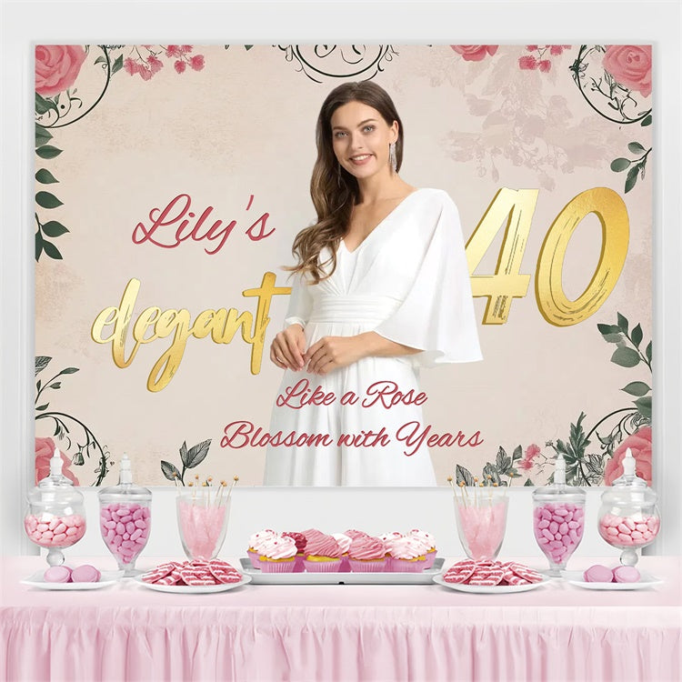 Personalized 40th Birthday Backdrop Classic Beauty Rose Backdrop UK CSH4-41