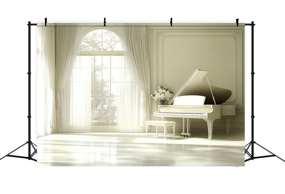 Vintage Photo Backdrop White Piano Elegant Room Backdrop UK CSH4-414
