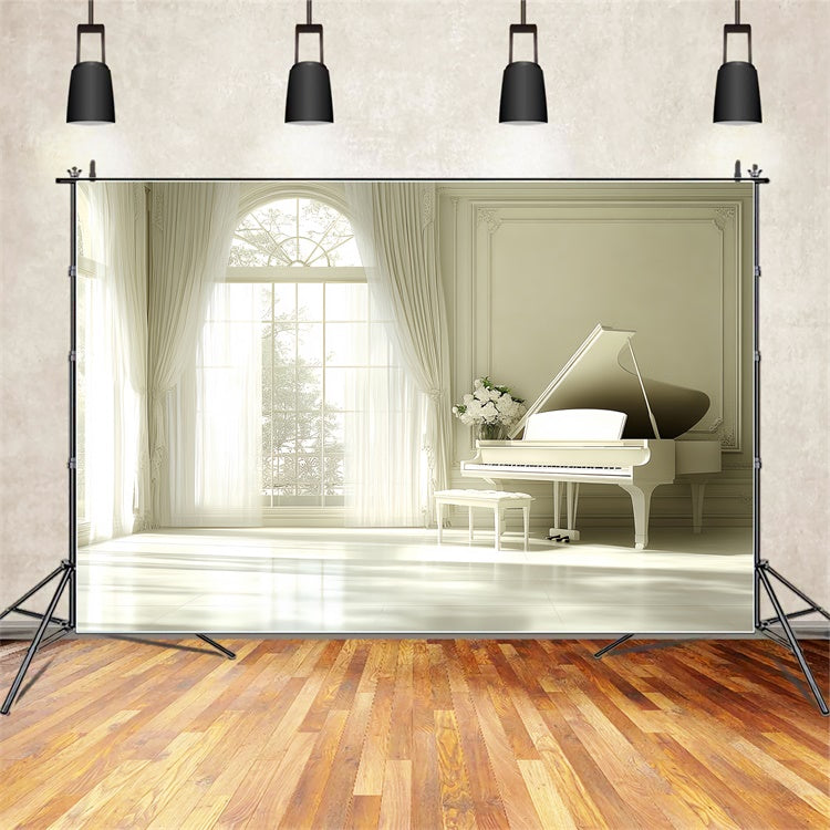 Vintage Photo Backdrop White Piano Elegant Room Backdrop UK CSH4-414
