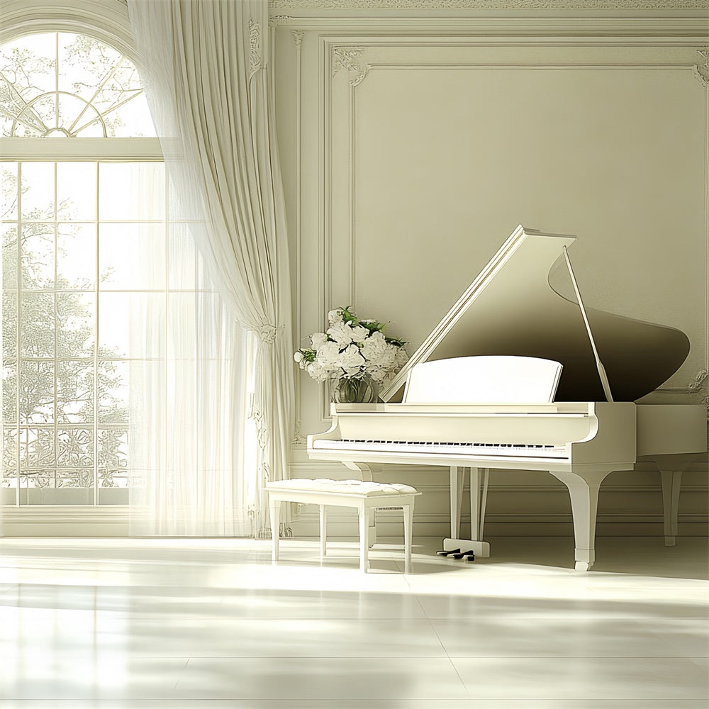 Vintage Photo Backdrop White Piano Elegant Room Backdrop UK CSH4-414
