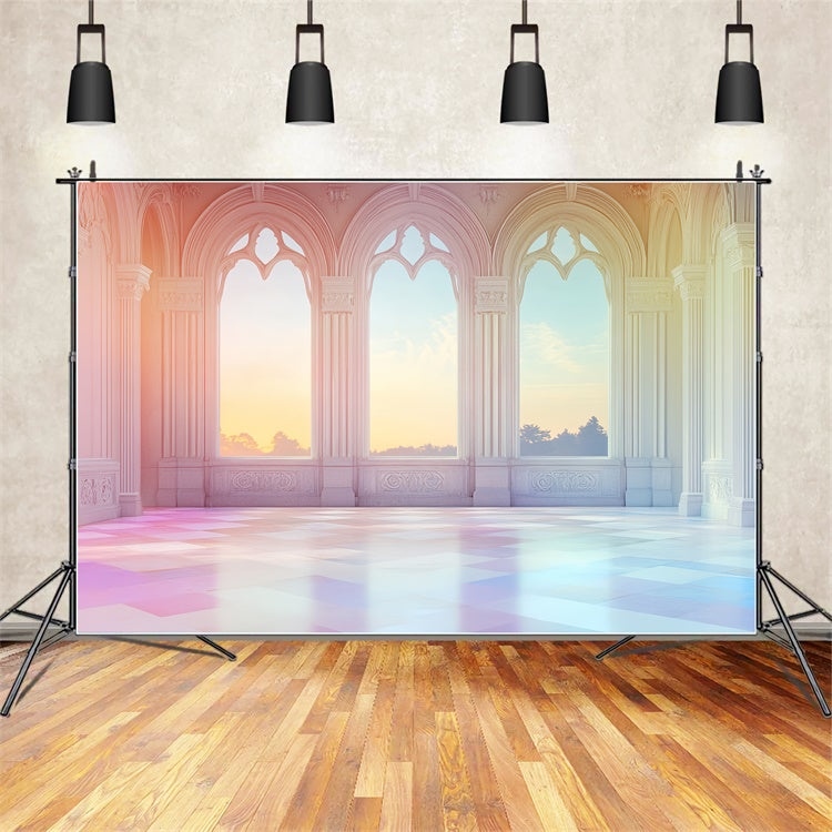 Architecture Backdrop Dreamy Sunset Palace Window Backdrop UK CSH4-418