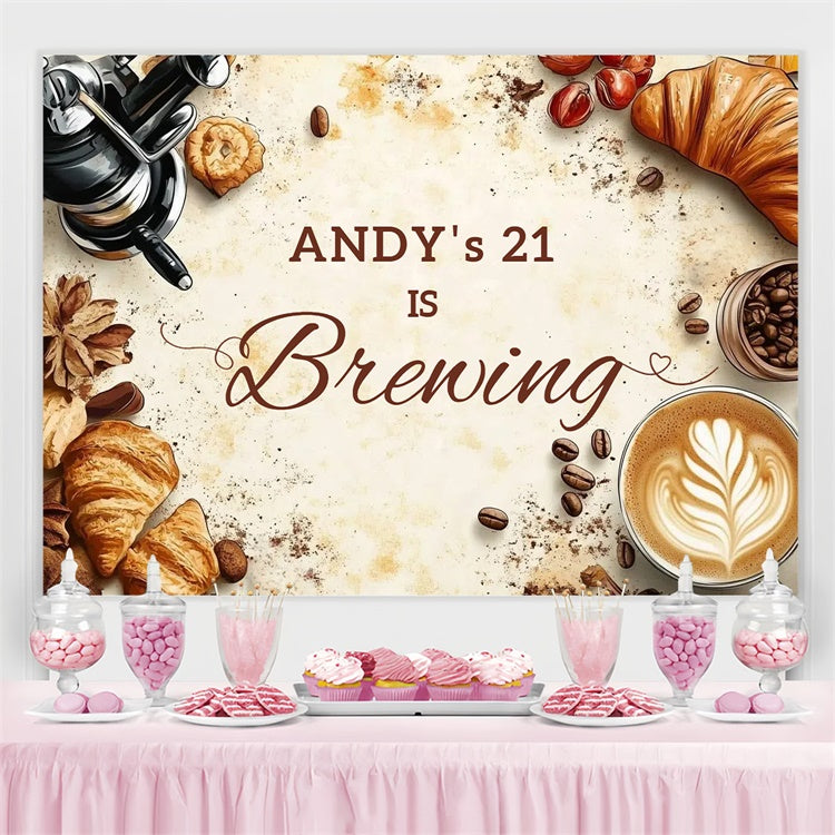 Personalized 21st Birthday Backdrop Croissant Coffee Scene Backdrop UK CSH4-45