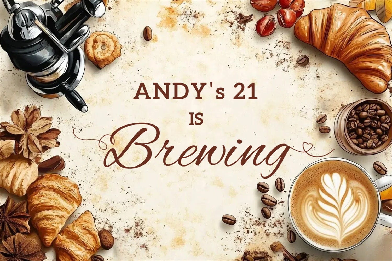 Personalized 21st Birthday Backdrop Croissant Coffee Scene Backdrop UK CSH4-45