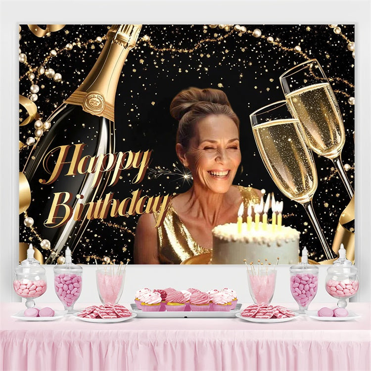 Customized Birthday Backdrop Elegant Sparkle Champagne Backdrop UK CSH4-46