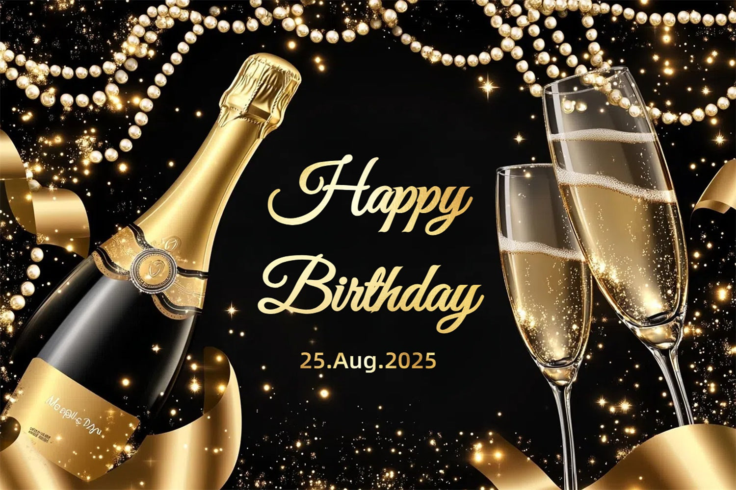 Customized Birthday Backdrop Champagne Glass Pearl Garland Backdrop UK CSH4-47