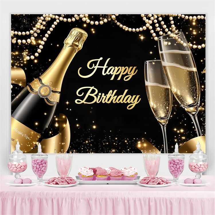 Customized Birthday Backdrop Champagne Glass Pearl Garland Backdrop UK CSH4-47