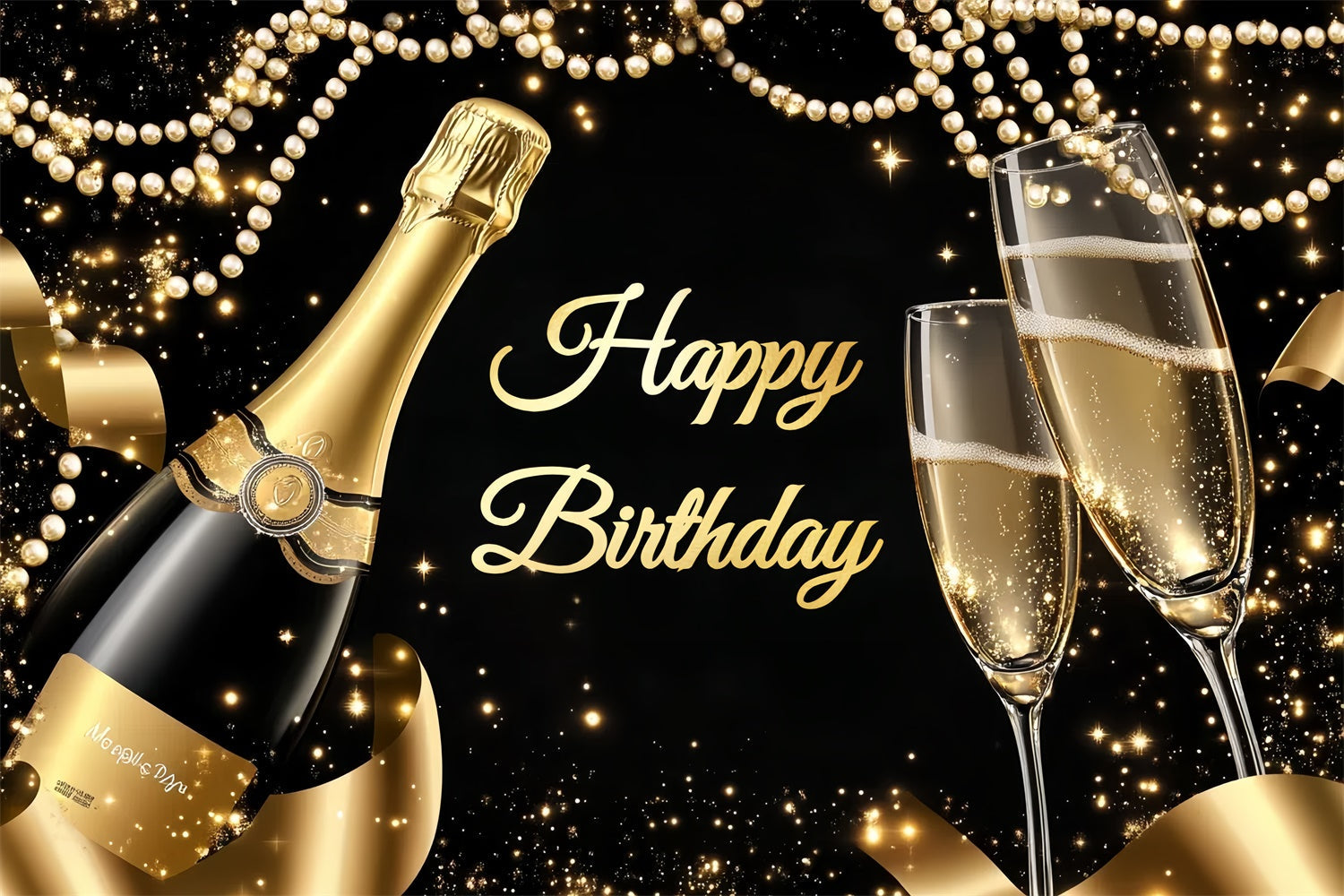 Customized Birthday Backdrop Champagne Glass Pearl Garland Backdrop UK CSH4-47