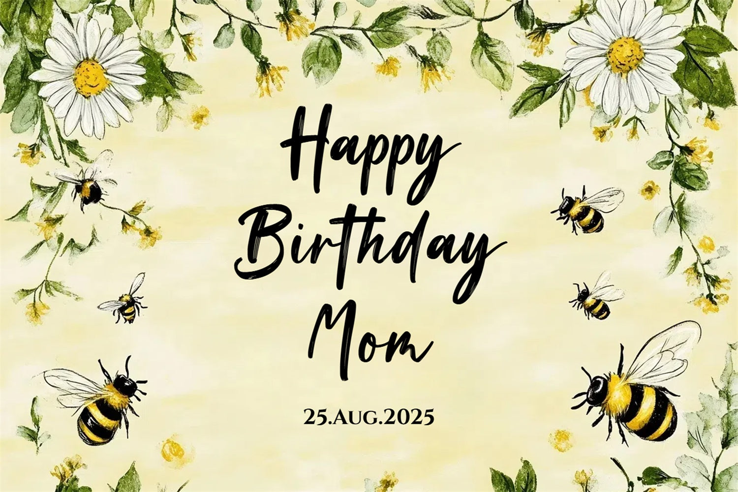 Personalized Birthday Backdrops Yellow Daisy Bee Floral Backdrop UK CSH4-49