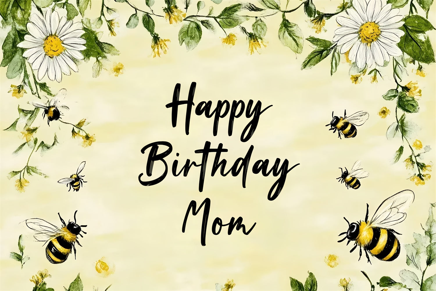 Personalized Birthday Backdrops Yellow Daisy Bee Floral Backdrop UK CSH4-49