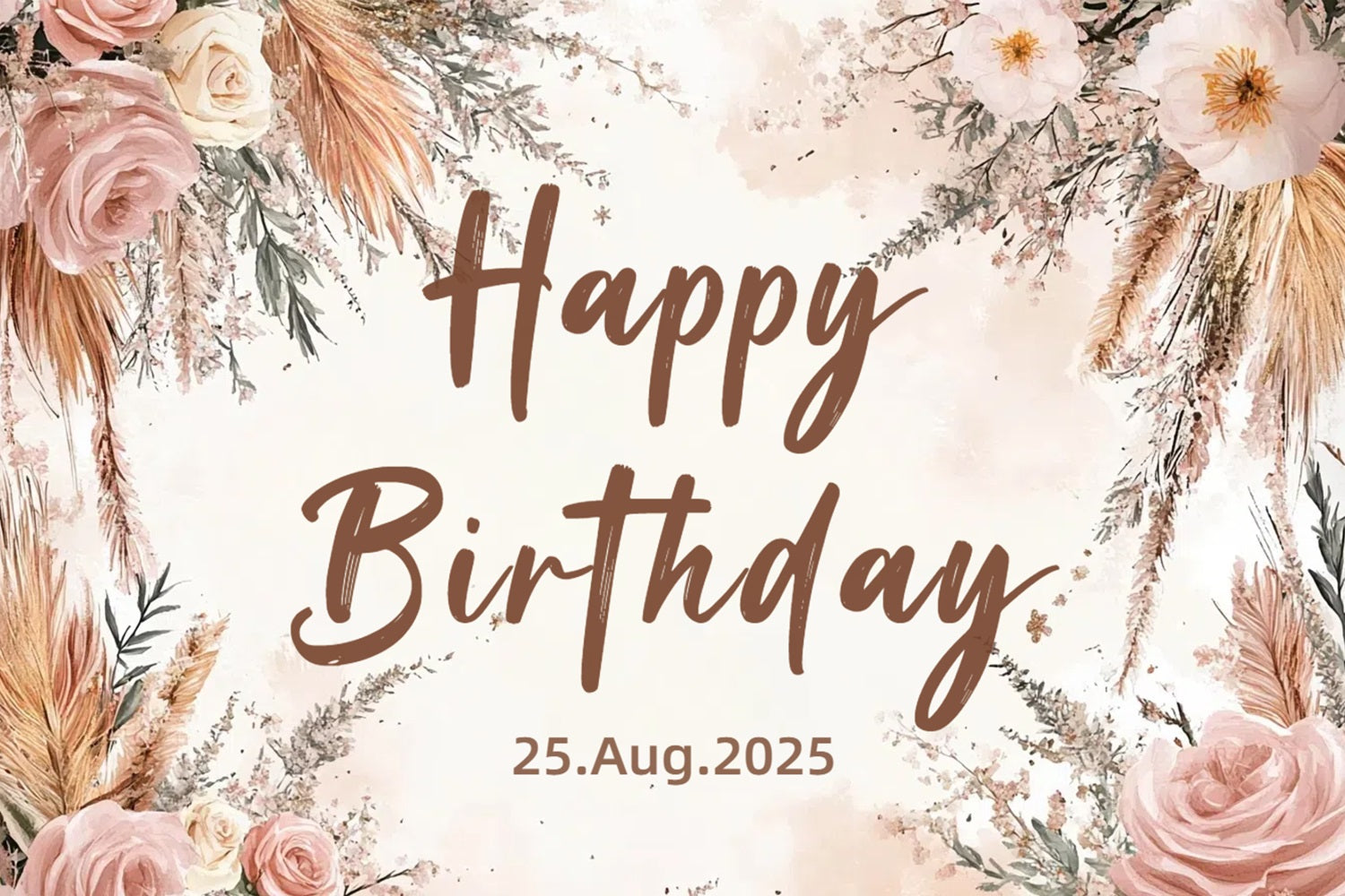 Birthday Backdrops Bohemian Pampas Rose Custom Backdrop UK CSH4-52