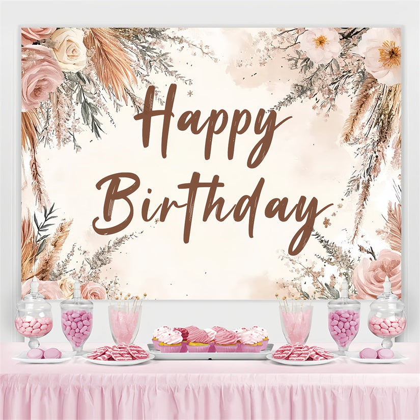 Birthday Backdrops Bohemian Pampas Rose Custom Backdrop UK CSH4-52