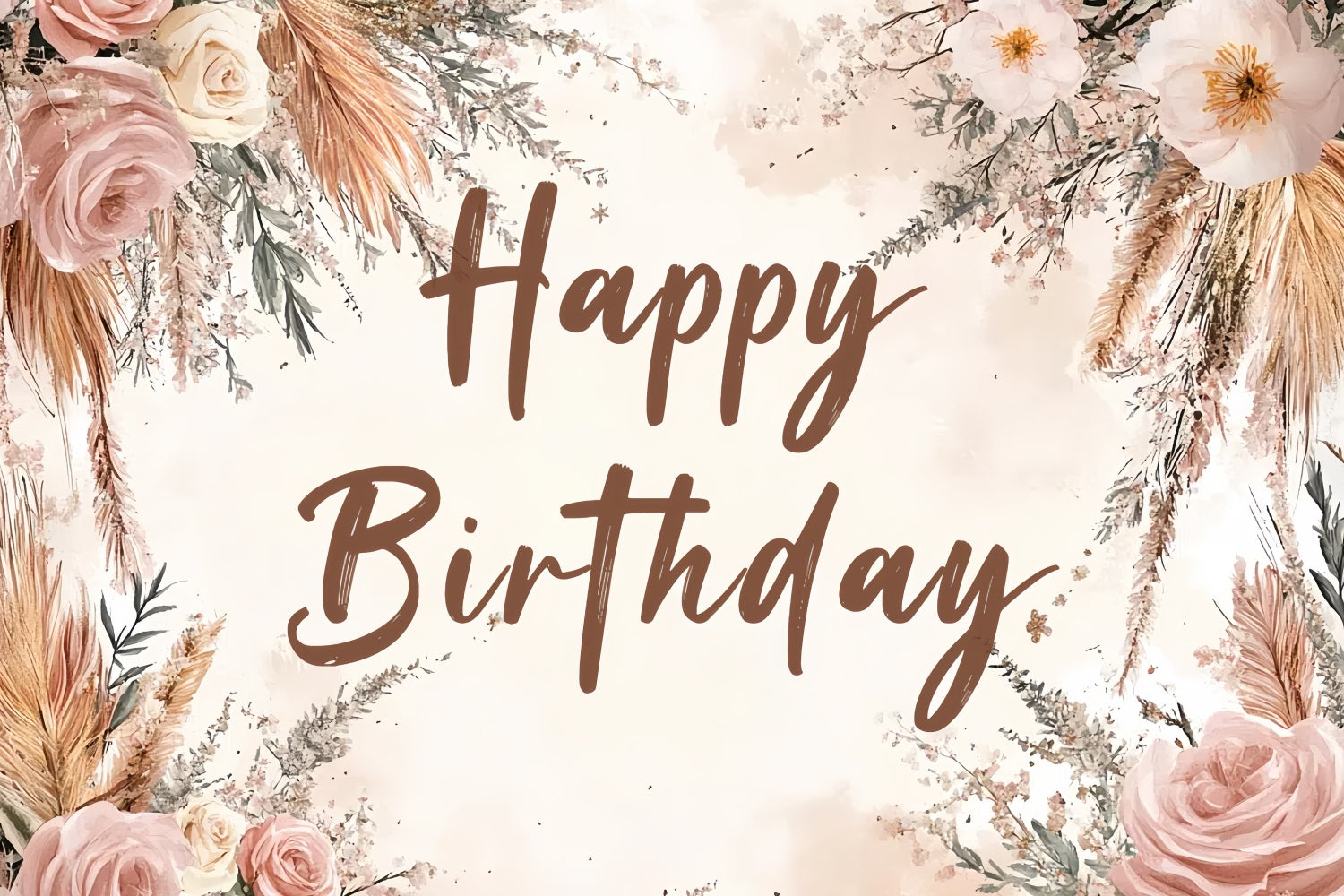 Birthday Backdrops Bohemian Pampas Rose Custom Backdrop UK CSH4-52