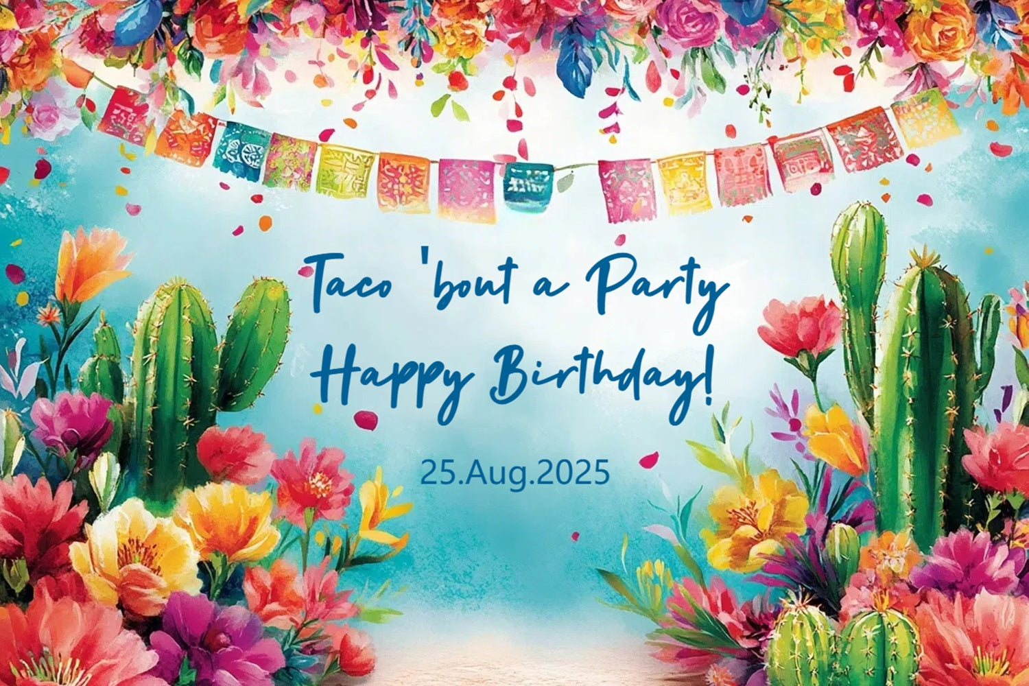 Backdrop Ideas For Birthday Fiesta Cactus Floral Personalised Backdrop UK CSH4-54