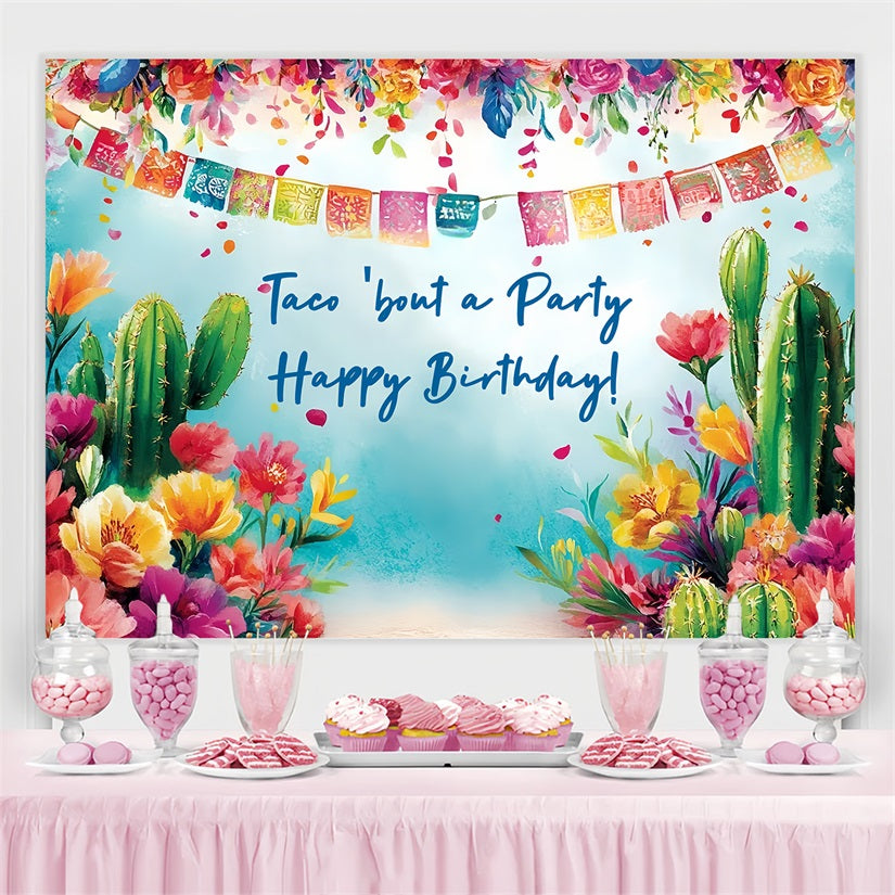 Backdrop Ideas For Birthday Fiesta Cactus Floral Personalised Backdrop UK CSH4-54