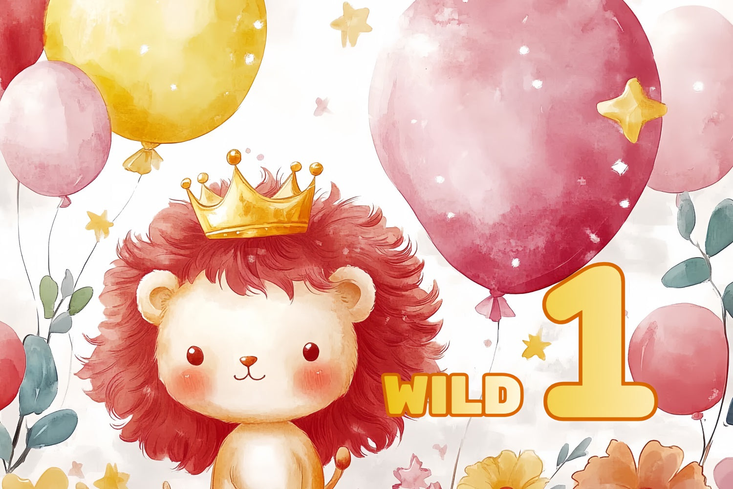 1st Birthday Backdrop Wild One Crown Lion Customized Backdrop UK CSH4-57
