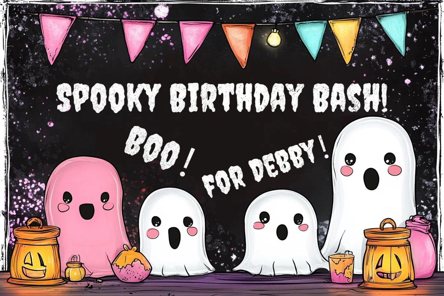 Halloween Birthday Backdrop Spooky Cute Ghosts Personalised Backdrop UK CSH4-58