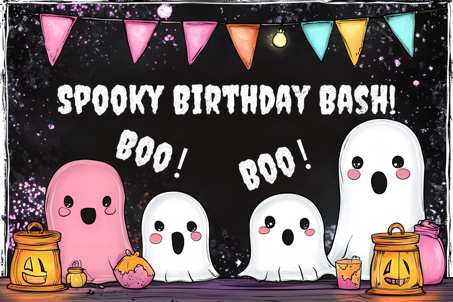Halloween Birthday Backdrop Spooky Cute Ghosts Personalised Backdrop UK CSH4-58