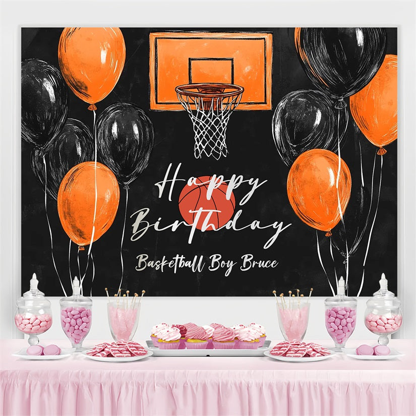 Custom Birthday Backdrop Hoop Balloons Basketball Backdrop UK CSH4-6
