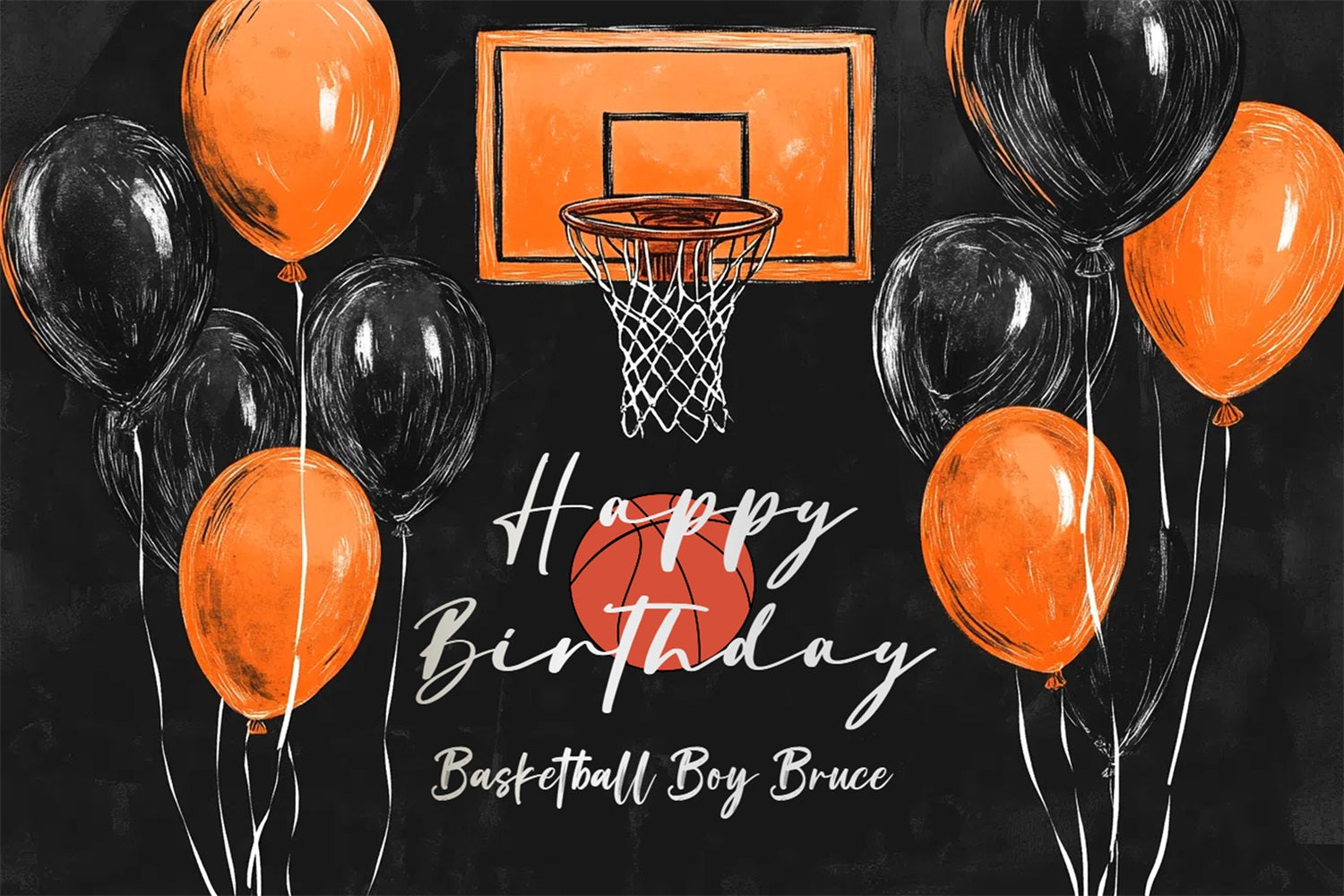 Custom Birthday Backdrop Hoop Balloons Basketball Backdrop UK CSH4-6