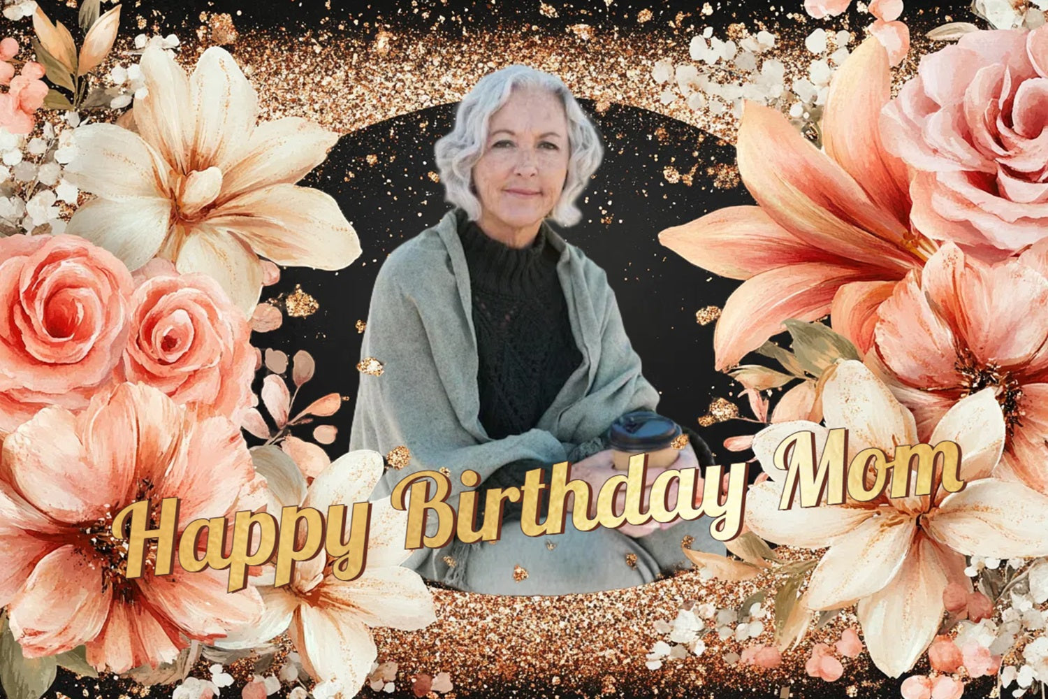 Personalized 70th Birthday Backdrop Glittering Floral Backdrop UK CSH4-64