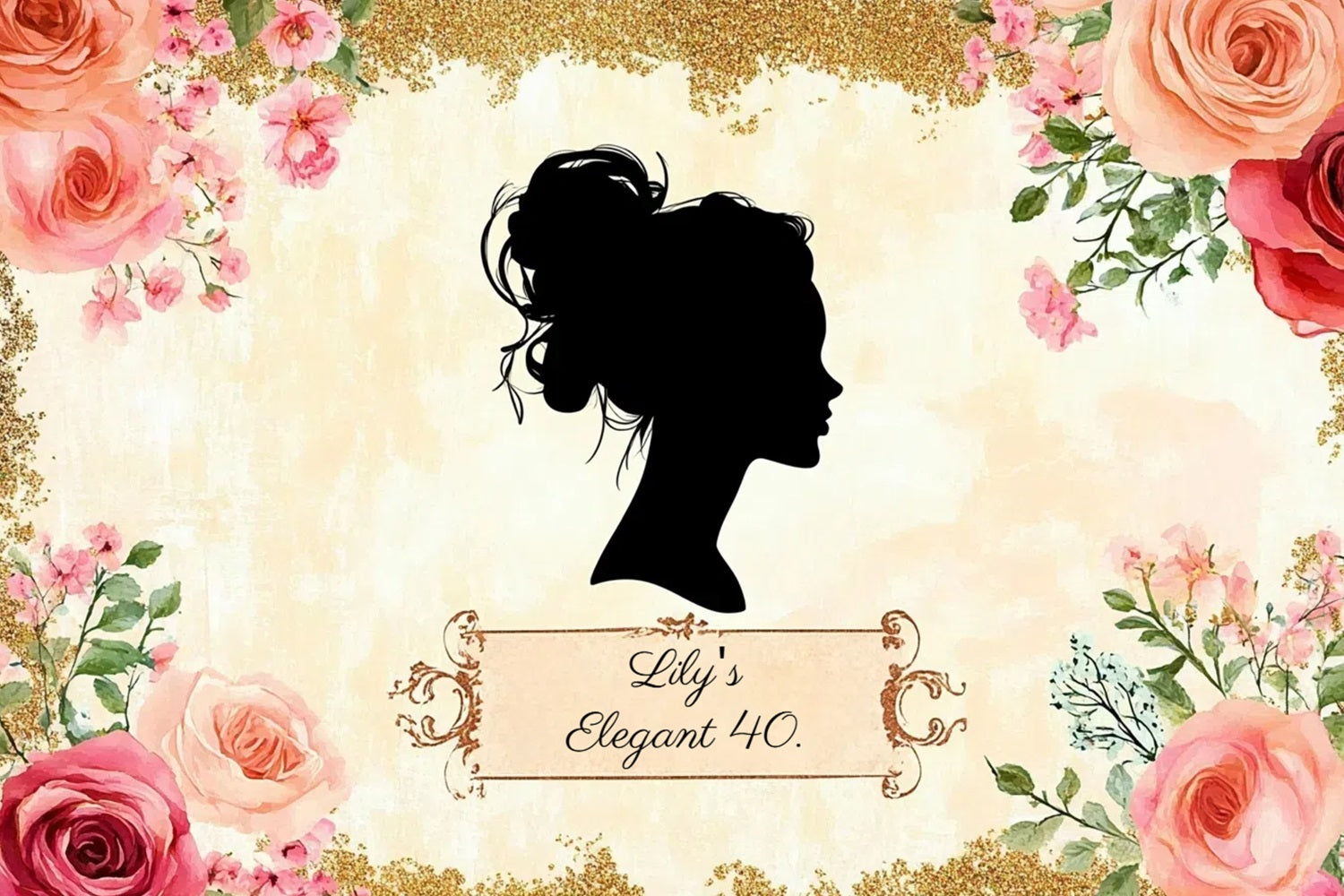 Personalized 40th Birthday Backdrop Lady Silhouette Roses Backdrop UK CSH4-65