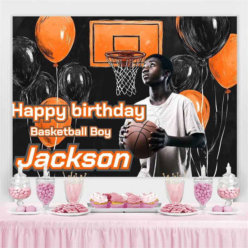 Personalized Backdrop For Birthday Basketball Hoop Balloons Backdrop UK CSH4-7