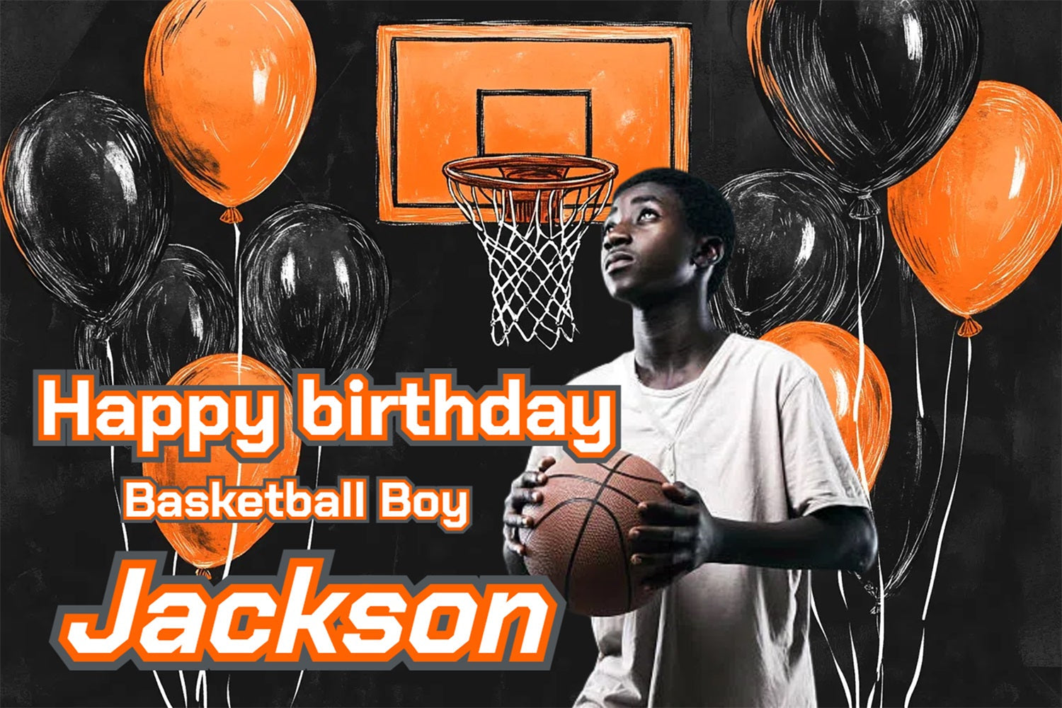 Personalized Backdrop For Birthday Basketball Hoop Balloons Backdrop UK CSH4-7