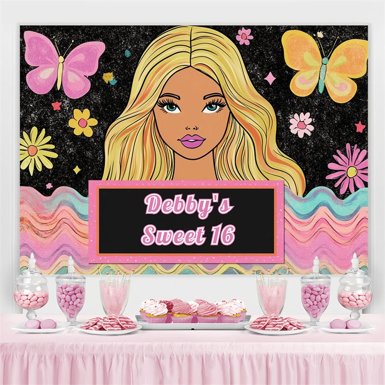 Personalised Birthday Backdrop Sparkly Butterfly Girl Backdrop UK CSH4-70