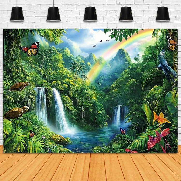 Forest Backdrop Rainbow Jungle Waterfall Backdrop UK CSH4-71